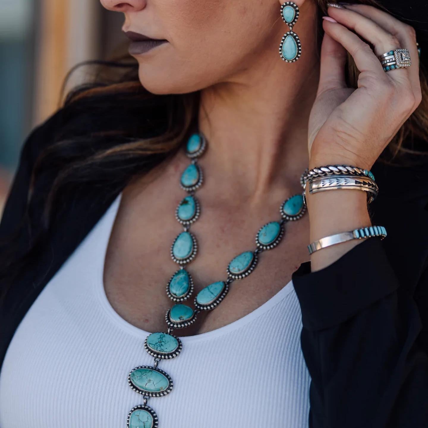 Elegant Vintage Turquoise Statement Necklace & Earrings