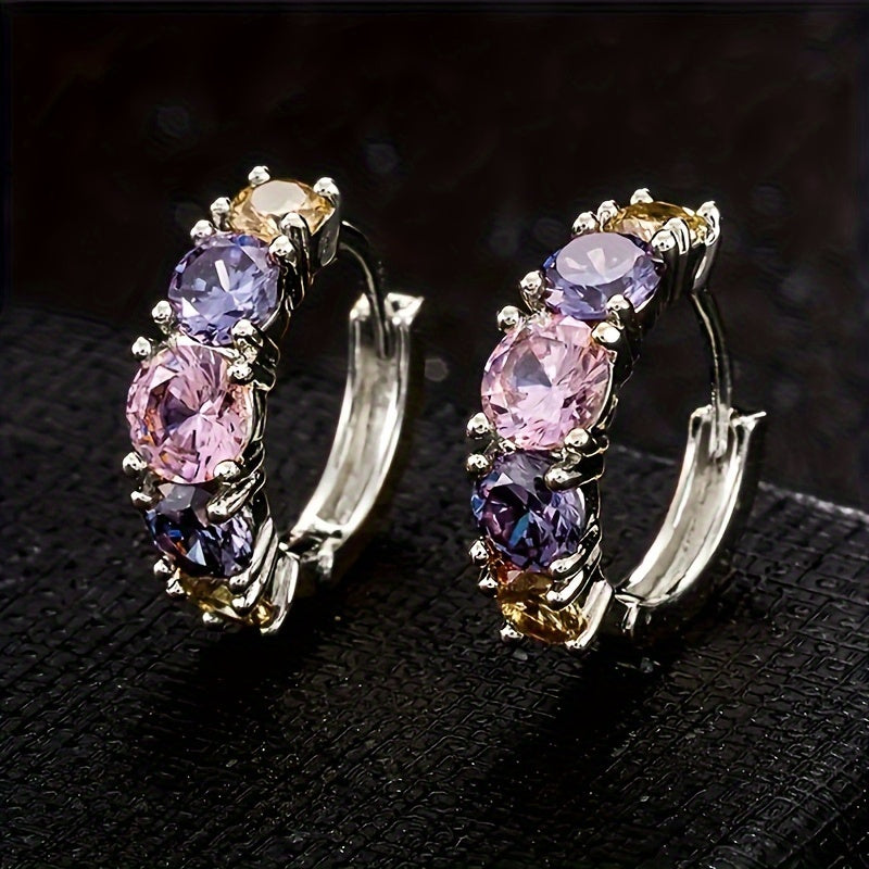 Elegant Vintage Style Colourful Zirconia Hoop Earrings