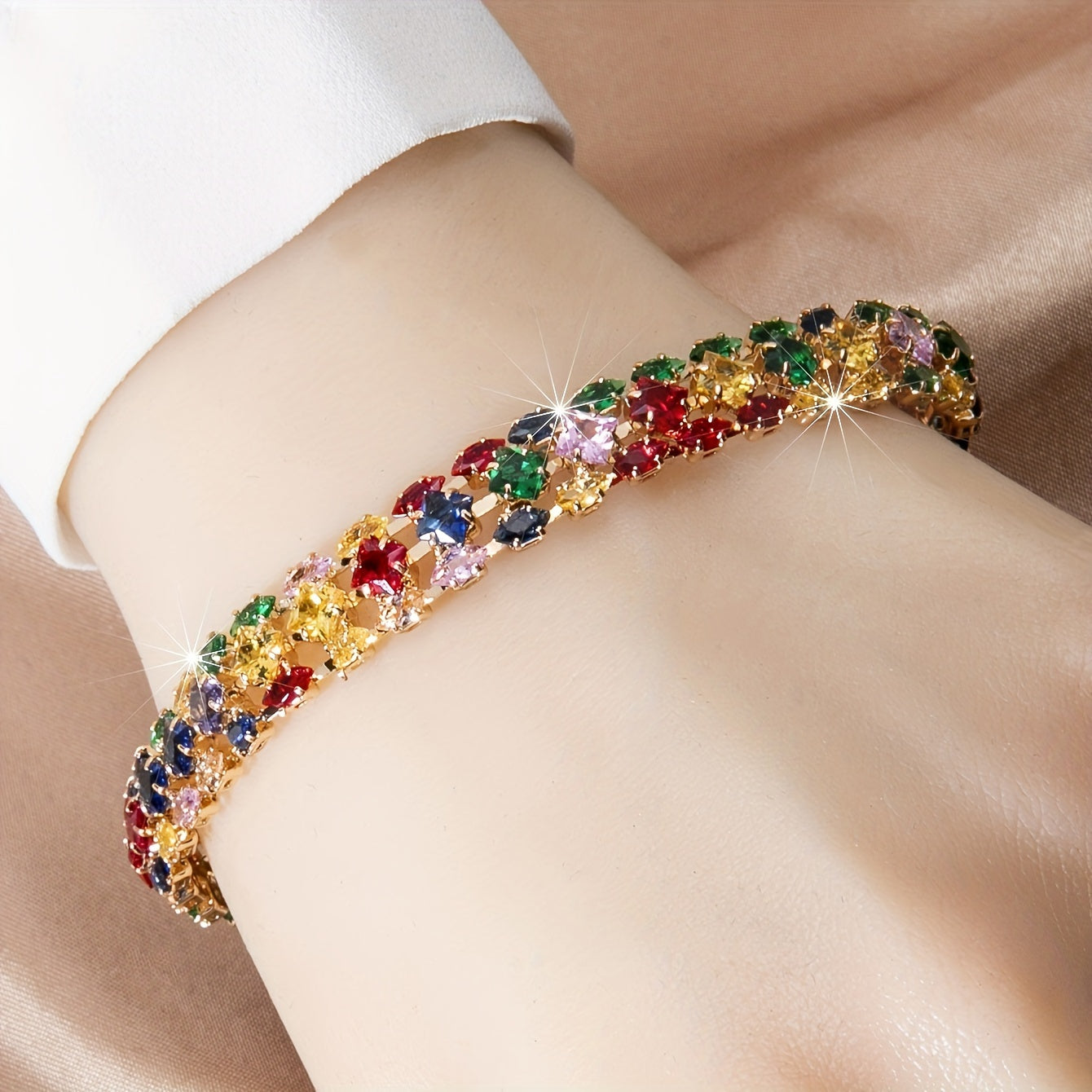 Bohemian Multi Color Zirconia Gold Plated Tennis Bracelet