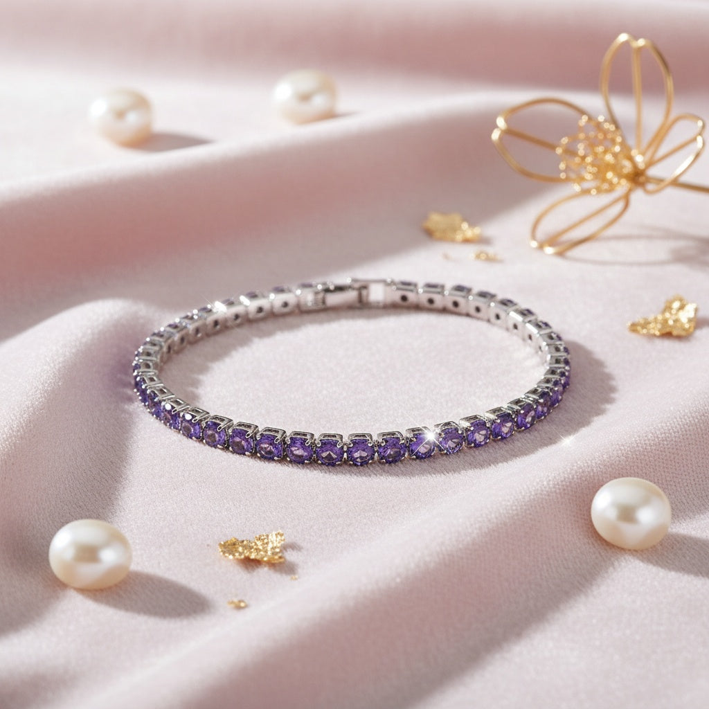 Elegant Boho Purple Zirconia Crystal Tennis Bracelet