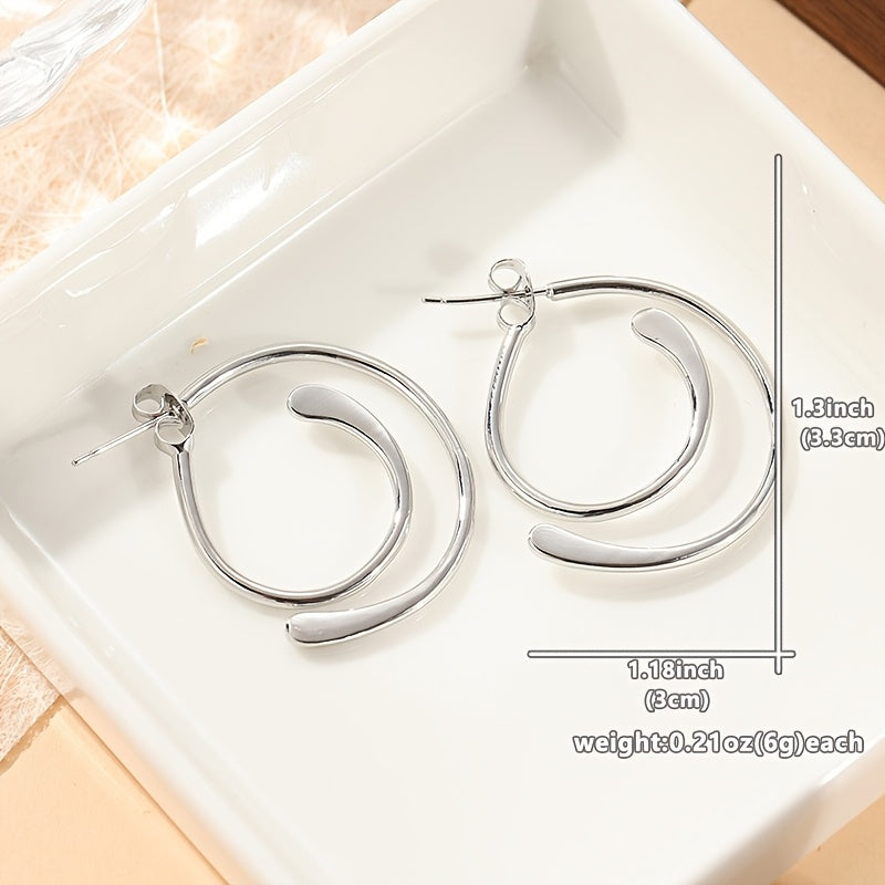 Vintage Simple Patchwork Piercing Silver Plated Earrings