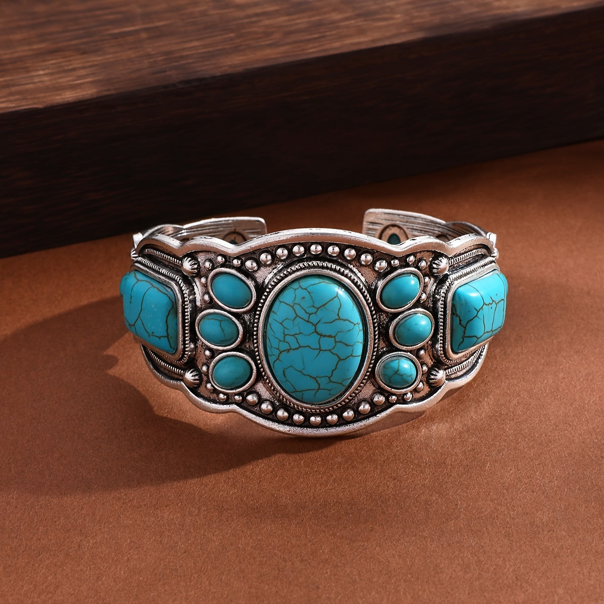 Vintage Ethnic Style Turquoise Open Cuff Bracelet