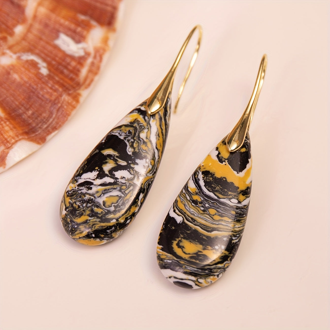 Natural Stone Black Yellow Stone Drop Earrings
