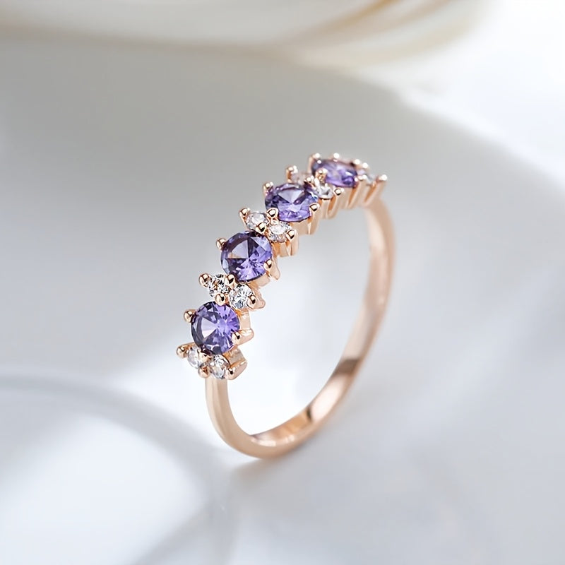 Elegant Purple Zirconia Diamond Accent Band Ring