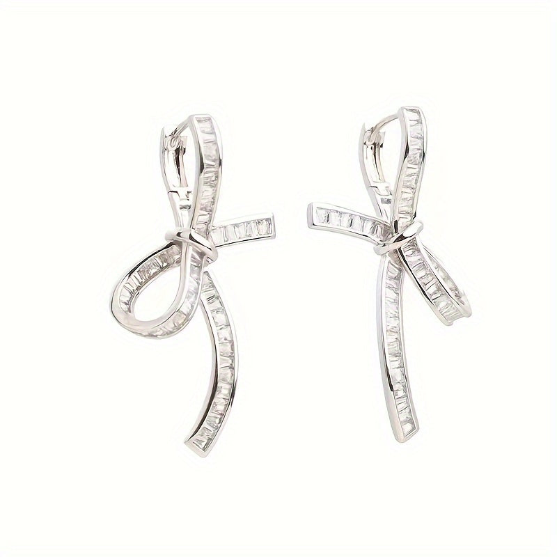 Elegant Baguette Diamond Ribbon Drop Earrings