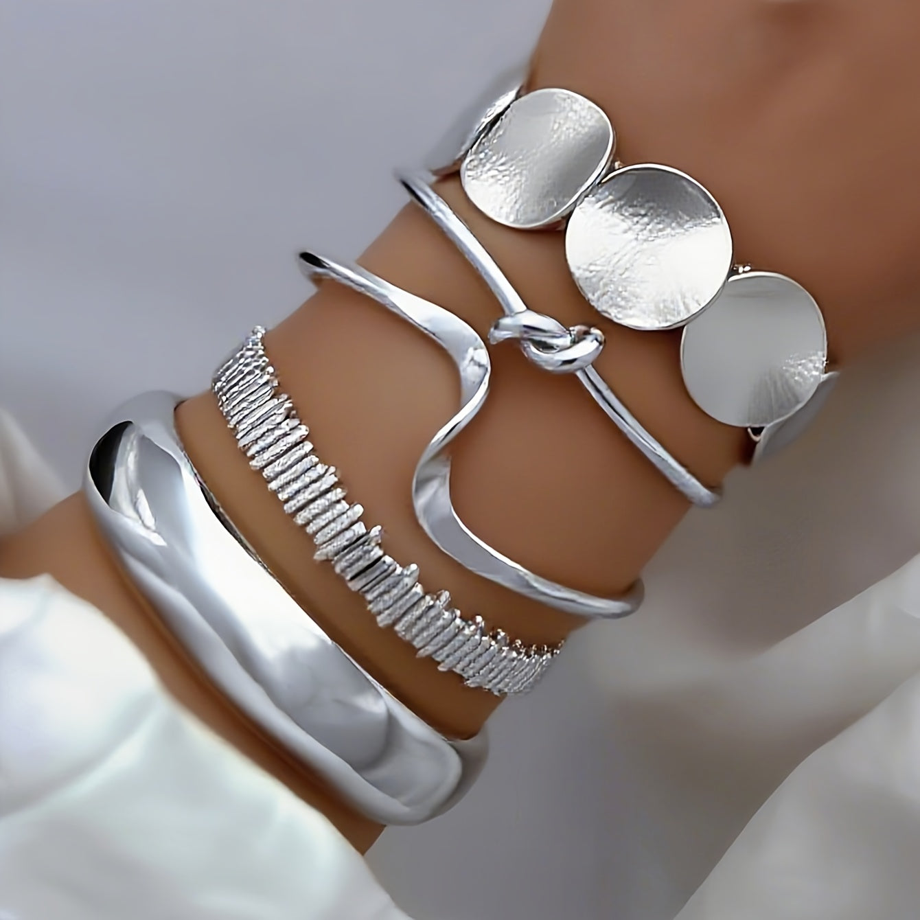 Vintage Stackable Silver Plated Cuff Bangle Bracelet Set