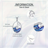 Silver Ocean Wave & Seagull Pendant Necklace