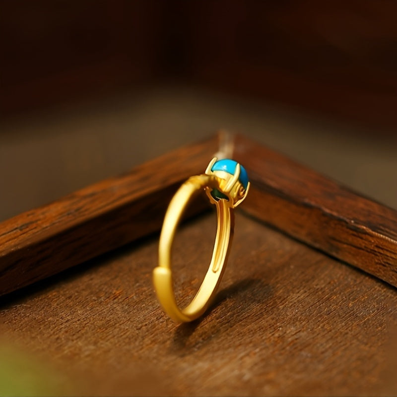 Elegant Smooth Turquoise Gemstone Golden Band Ring