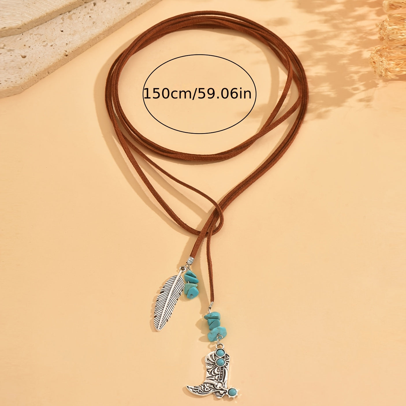 Vintage Bohemian Turquoise Feather Pendant Layered Necklace