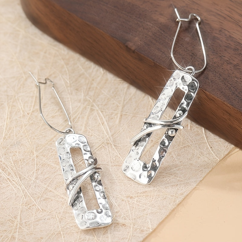 Bohemian Long Hammered Silvery Dangle Earrings
