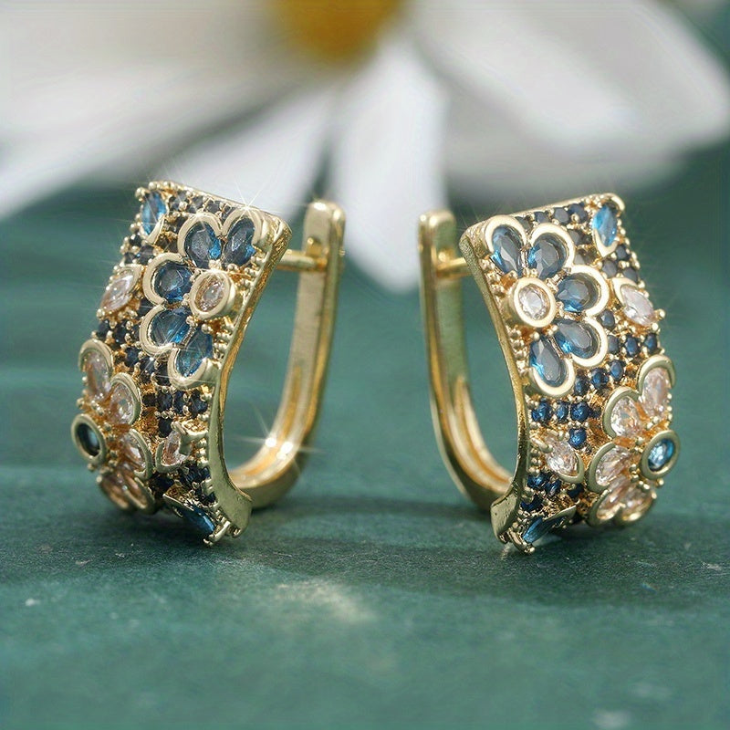 Vintage Multicolored Zirconia Flowers Hoop Earring