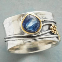 Blue Stone Silver & Gold Wide Band Ring