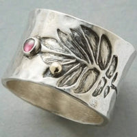 Bohemian Carved With Pinkish Zirconia Inlay Wide Ring