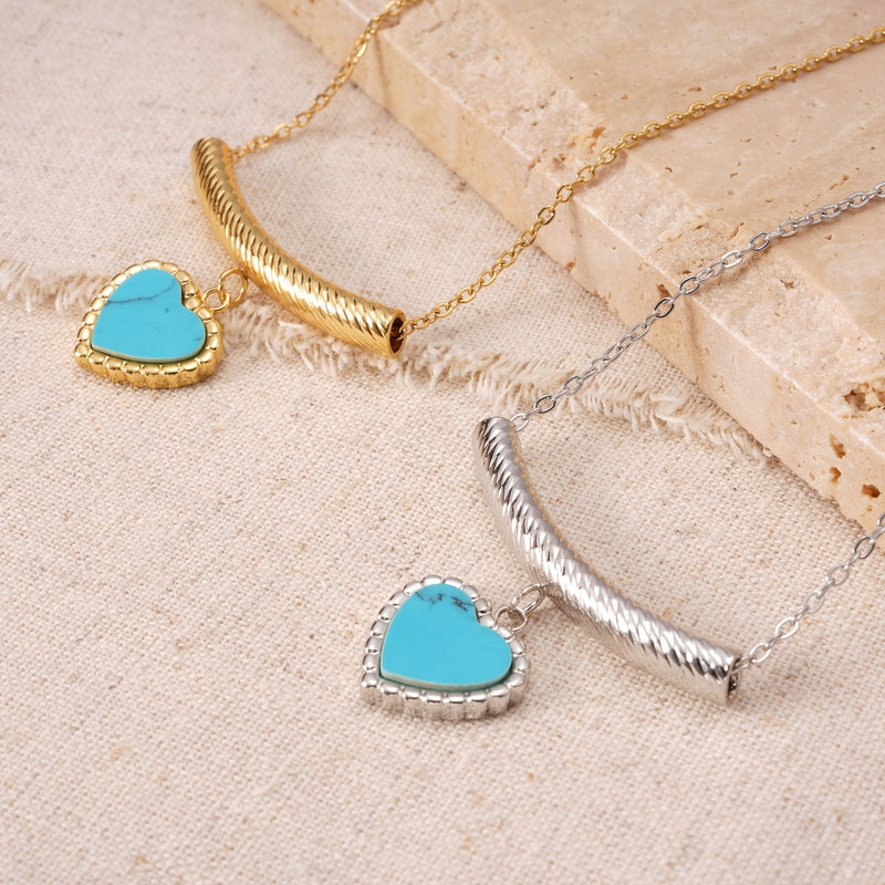 Bohemian Heart Shaped Turquoise Pendant Necklace