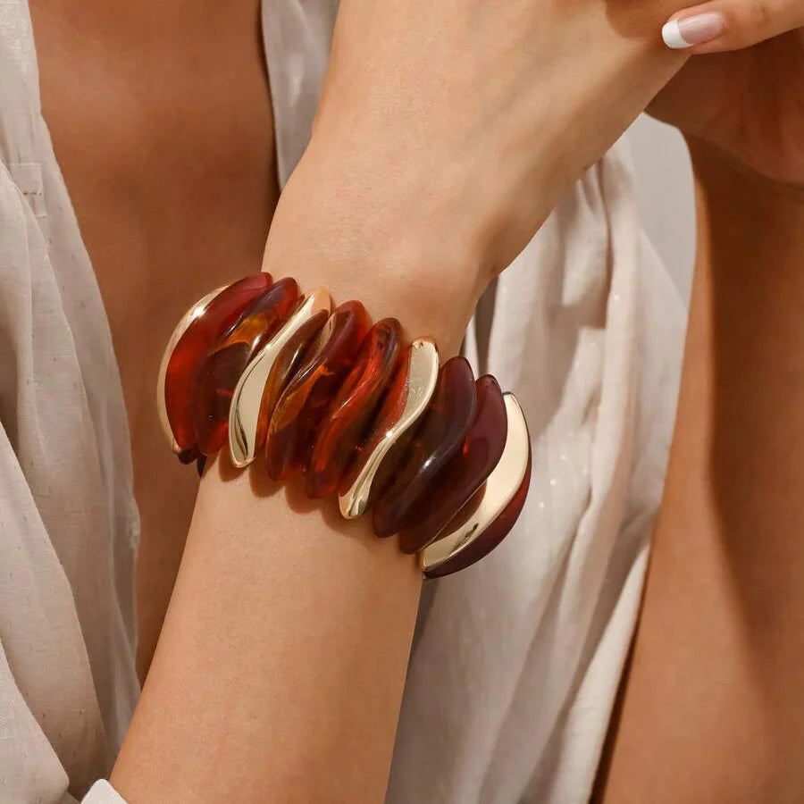 Bohemian Retro Geometric Thick Acrylic Beaded Bracelet