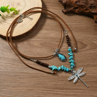 Bohemian Two Piece Turquoise Dragonfly Layered Necklace