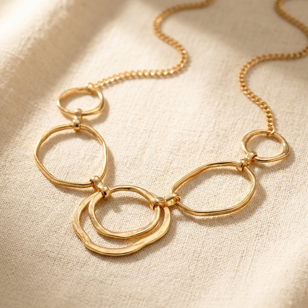 Boho Gold Hammered Multi Circle Necklace
