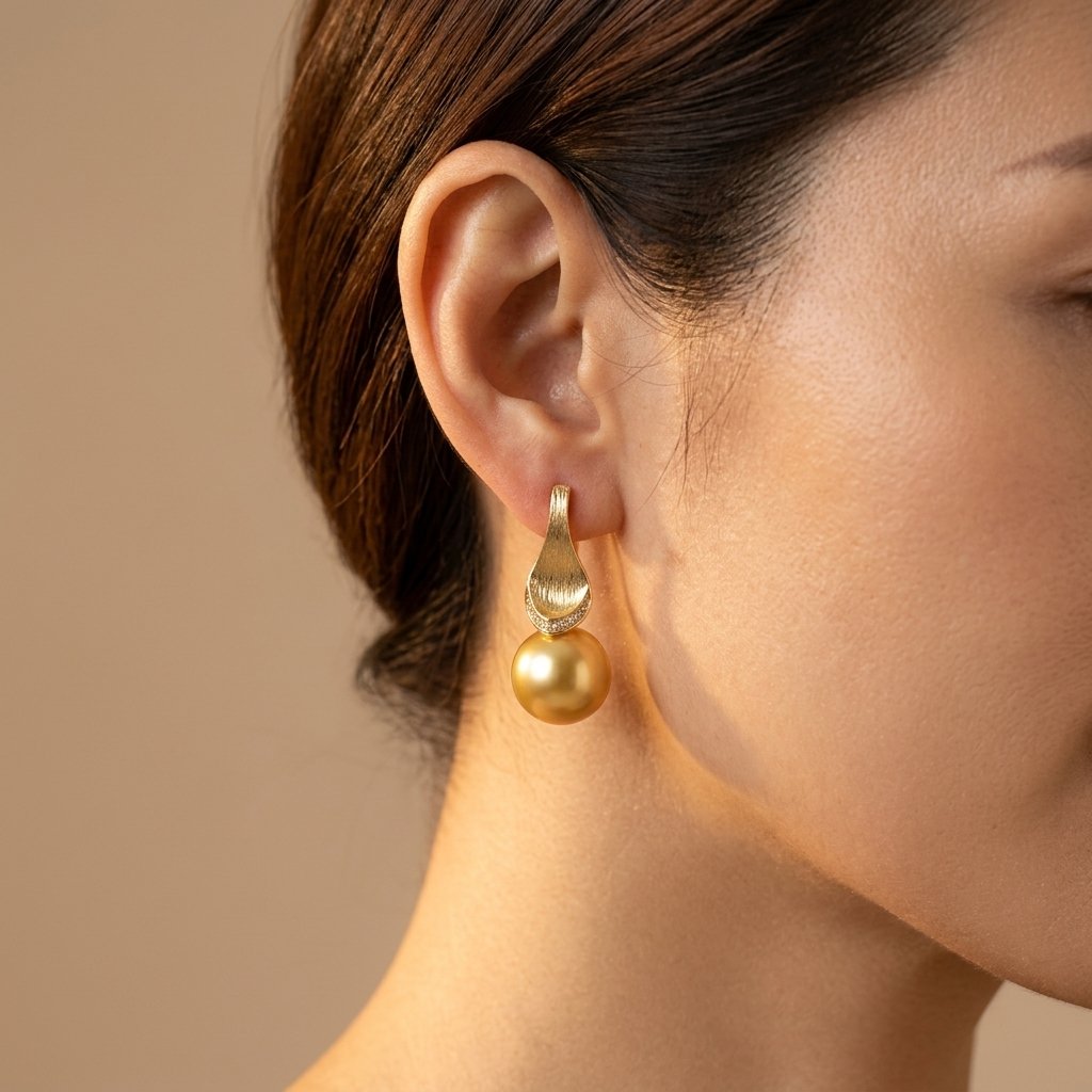 Brushed Gold South Sea Pearl Drop Earrings