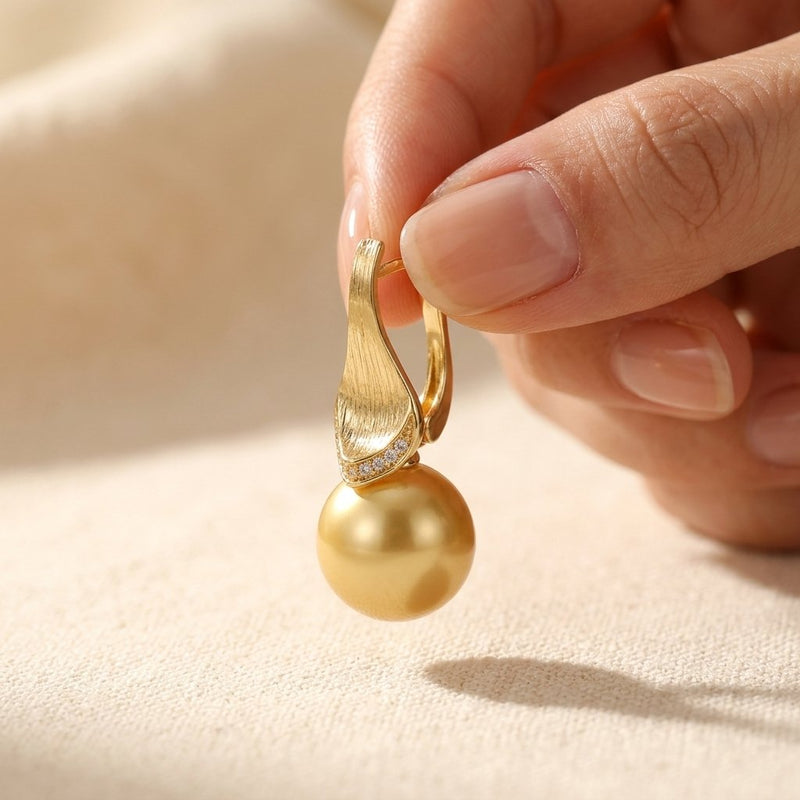 Brushed Gold South Sea Pearl Drop Earrings