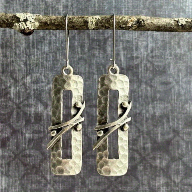 Bohemian Long Hammered Silvery Dangle Earrings