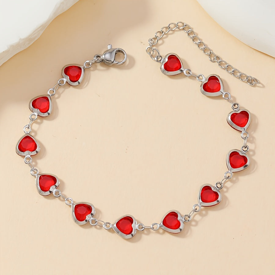 Elegant Stainless Steel Multicolor Heart Link Clutch Bracelet