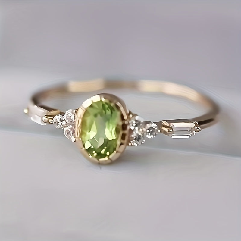 Vintage Oval Green Zirconia & Diamond Accent Gold Plated Ring