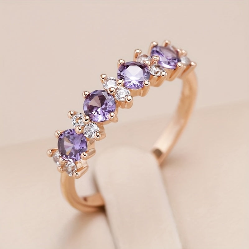 Elegant Purple Zirconia Diamond Accent Band Ring