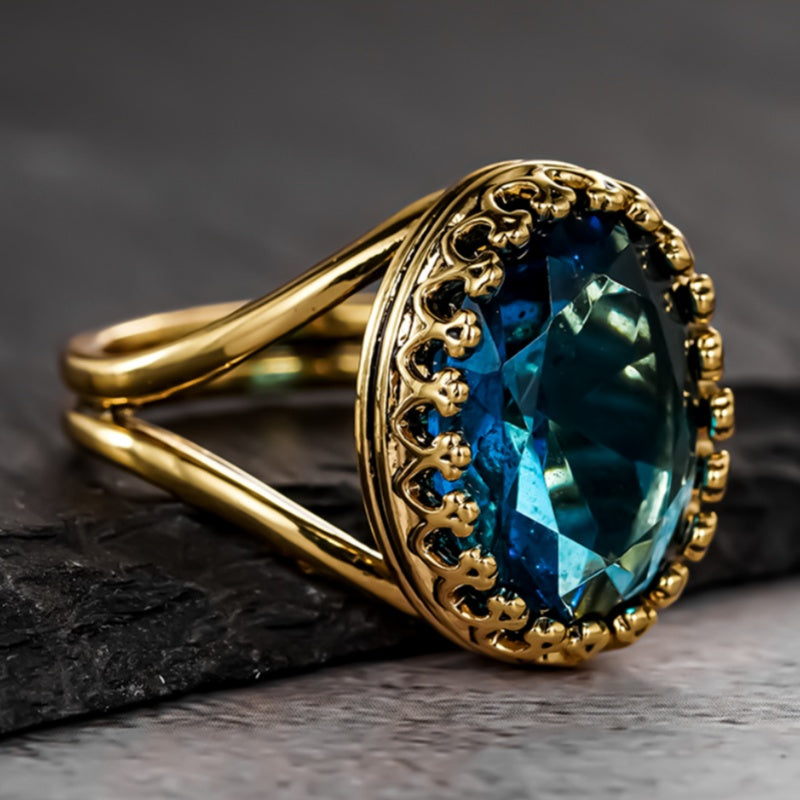 Vintage Inspired Oval Zirconia Inlay Gold Plated Ring