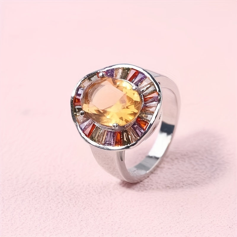 Romantic Oval Champagne Coloured Zircon Stones Ring