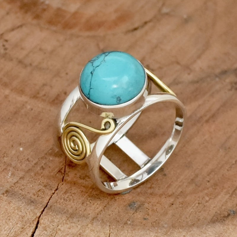 Bohemian Round Turquoise Spiral Ring