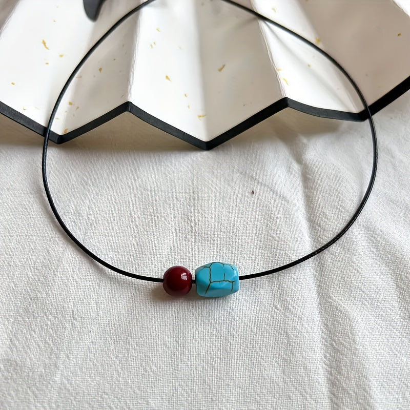Bohemian Turquoise and Cinnabar Round Beaded Pendant Necklace