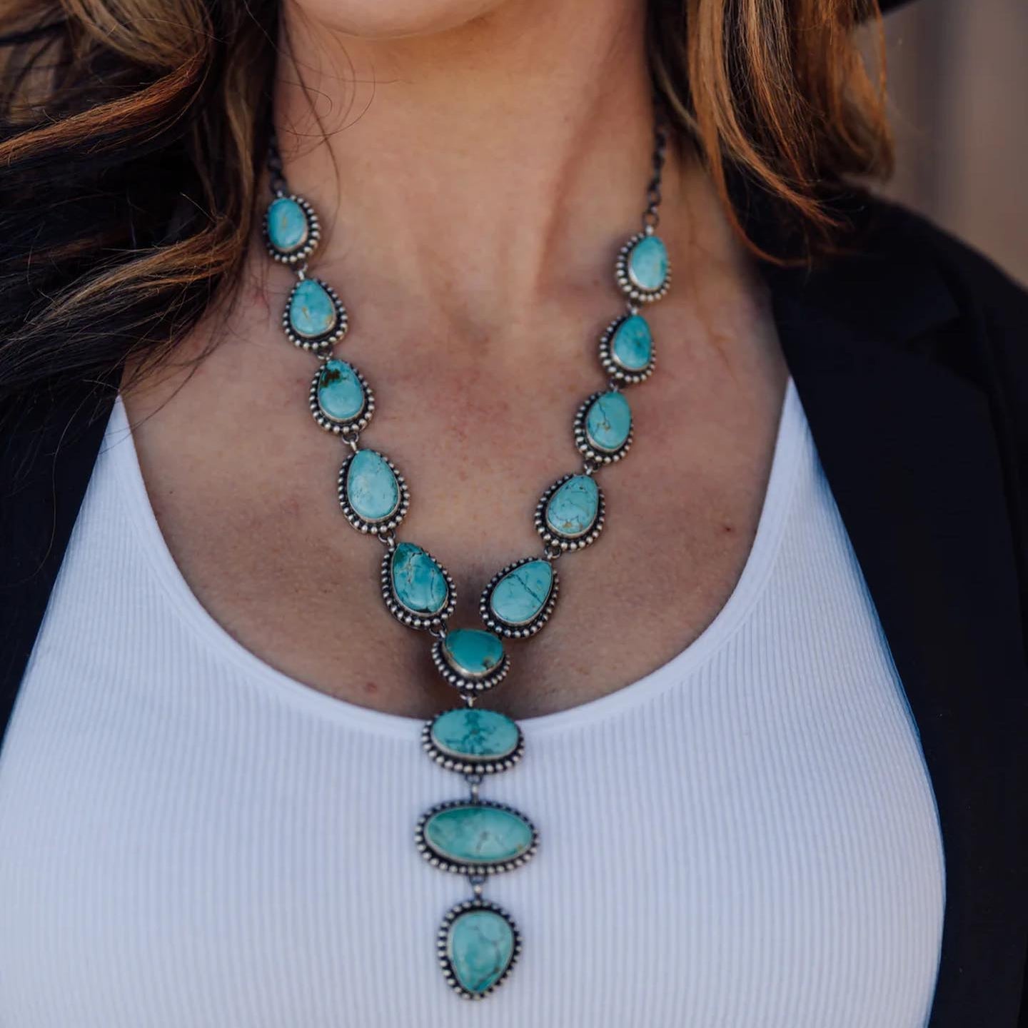 Elegant Vintage Turquoise Statement Necklace & Earrings