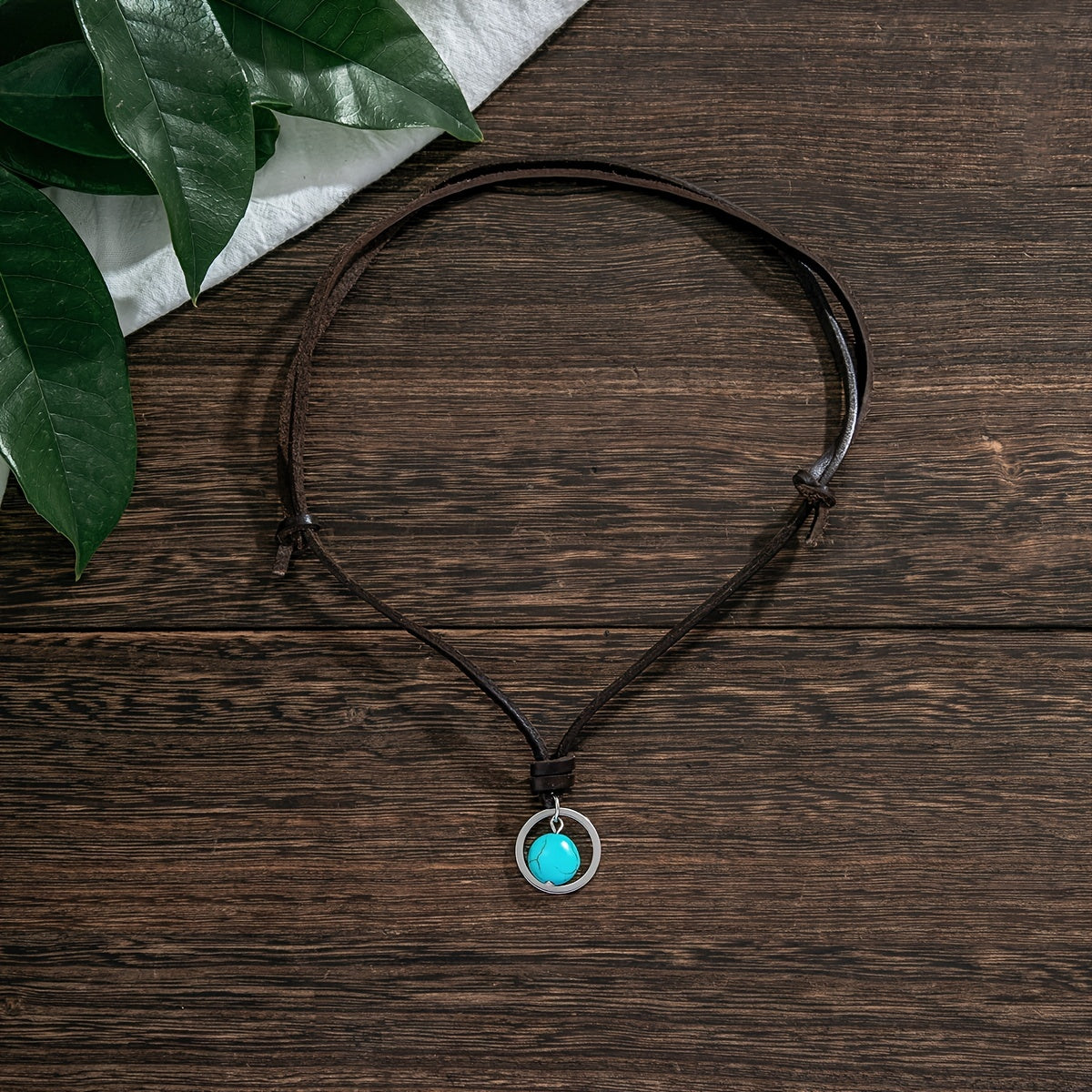 Bohemian Turquoise Pendant Leather Choker Necklace