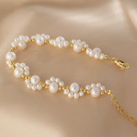 Classic Pearl Beaded Cat Paw Gold Plated Adjustable Bracelet
