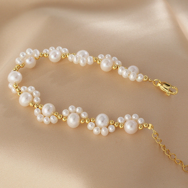 Classic Pearl Beaded Cat Paw Gold Plated Adjustable Bracelet