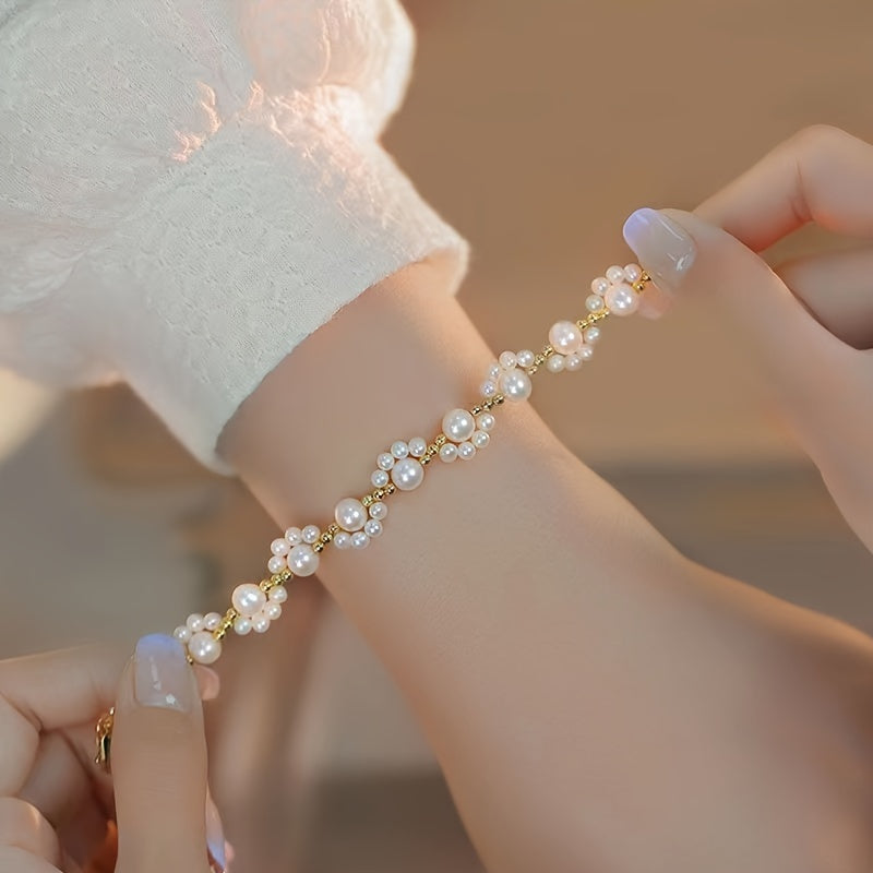 Classic Pearl Beaded Cat Paw Gold Plated Adjustable Bracelet