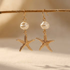 Coastal Gold Pearl Starfish Drop Earrings