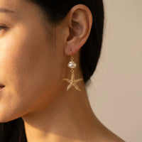 Coastal Gold Pearl Starfish Drop Earrings