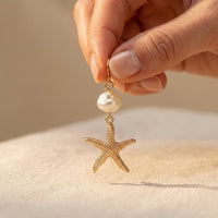 Coastal Gold Pearl Starfish Drop Earrings