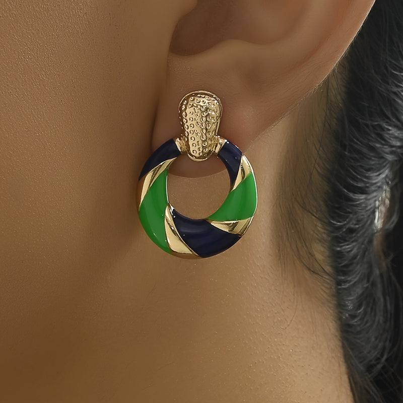 Color Block Enamel Spiral Statement Earrings