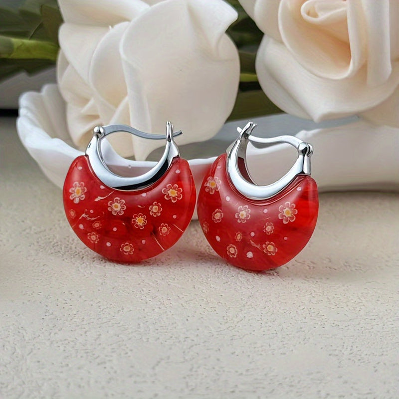 Colorful Millefiori Half-Hoop Earrings