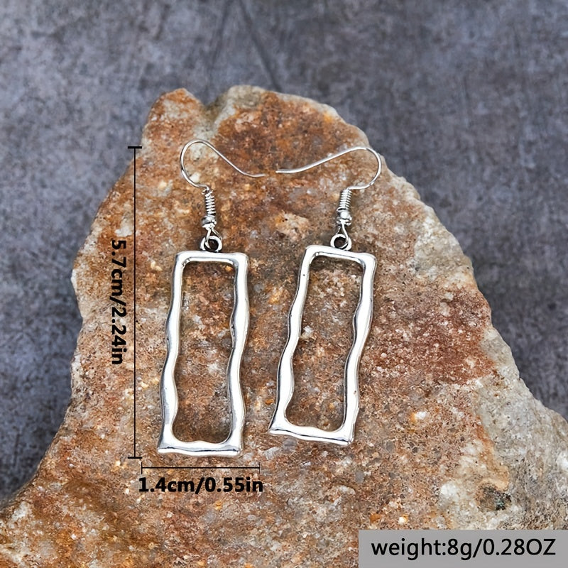 Vintage Gothic Hollow Geometric Long Bar Pendant Earrings