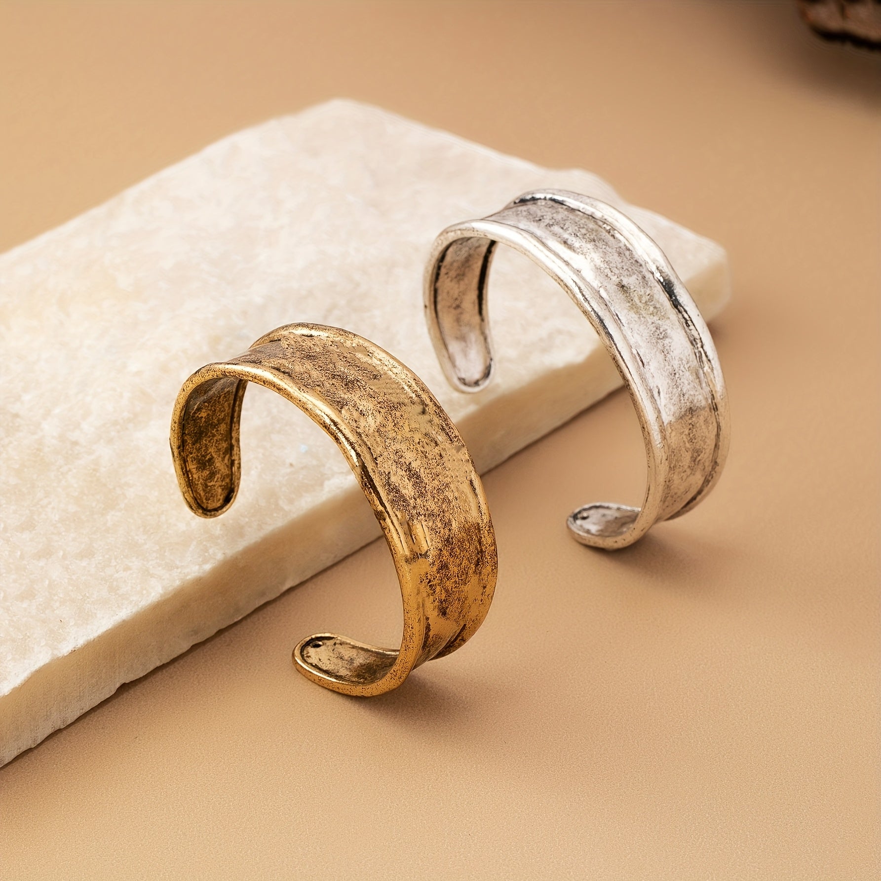 Vintage Minimalist Gold Plated Wide Cuff Bracelet