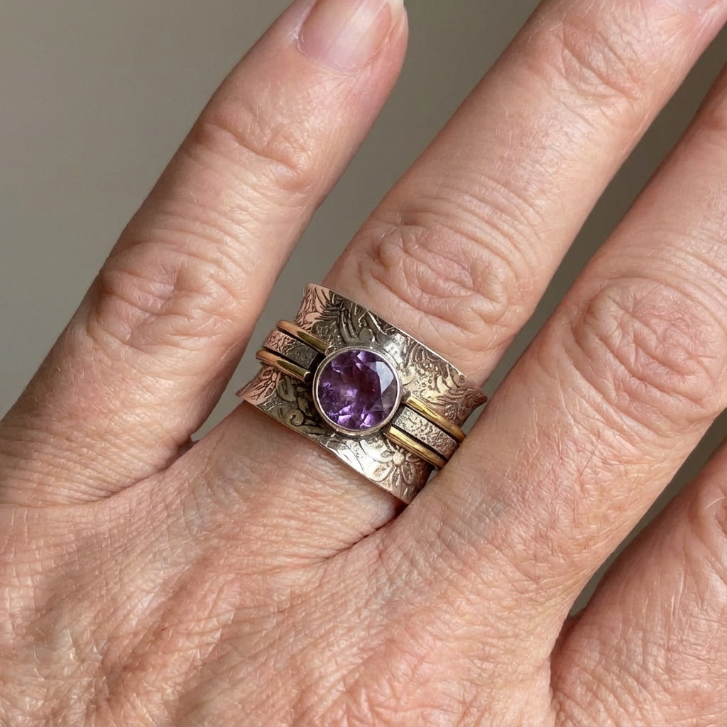 Bohemian Amethyst Crystal Meditation Band Ring