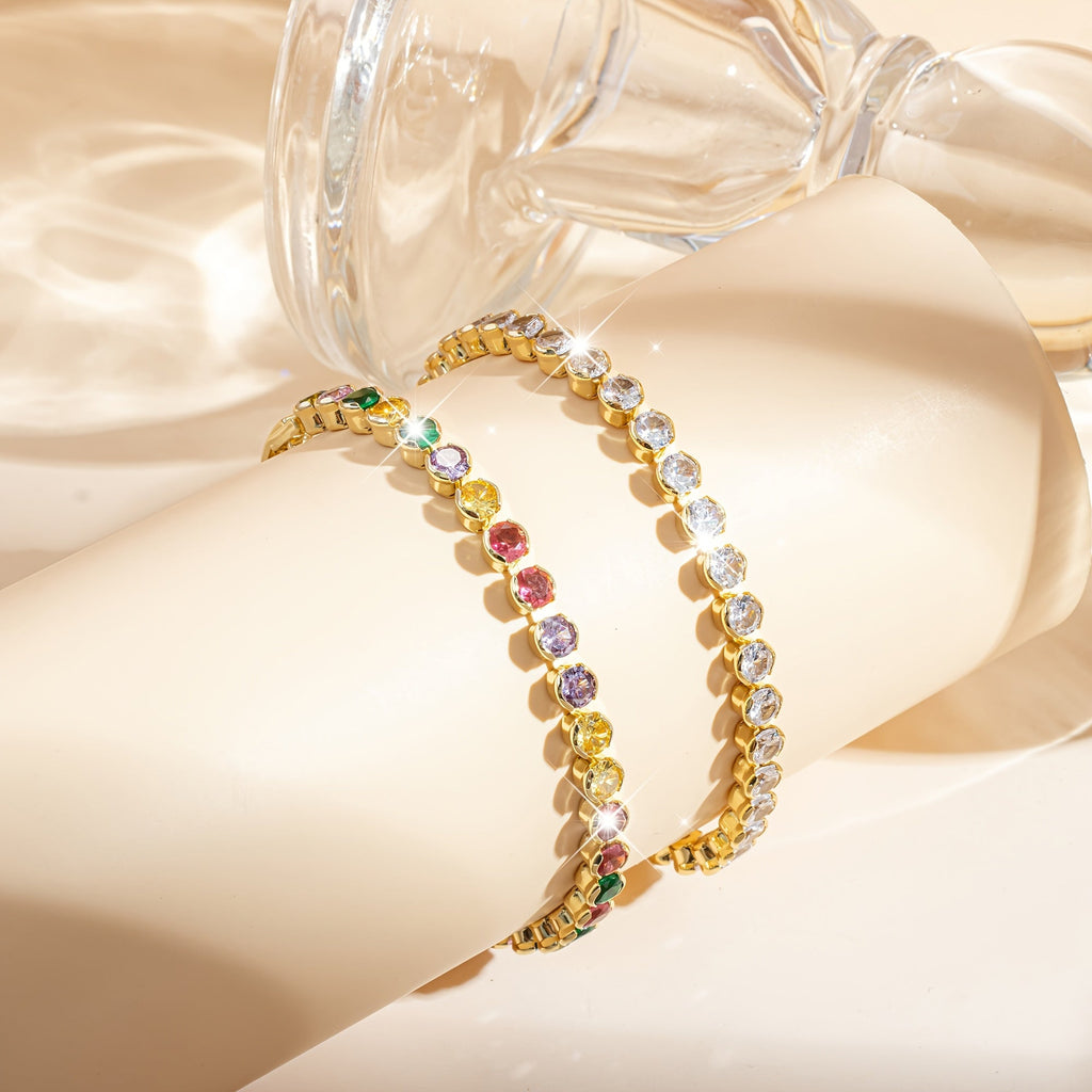 Elegant Multicolor Gemstone Gold Plated Tennis Bracelet