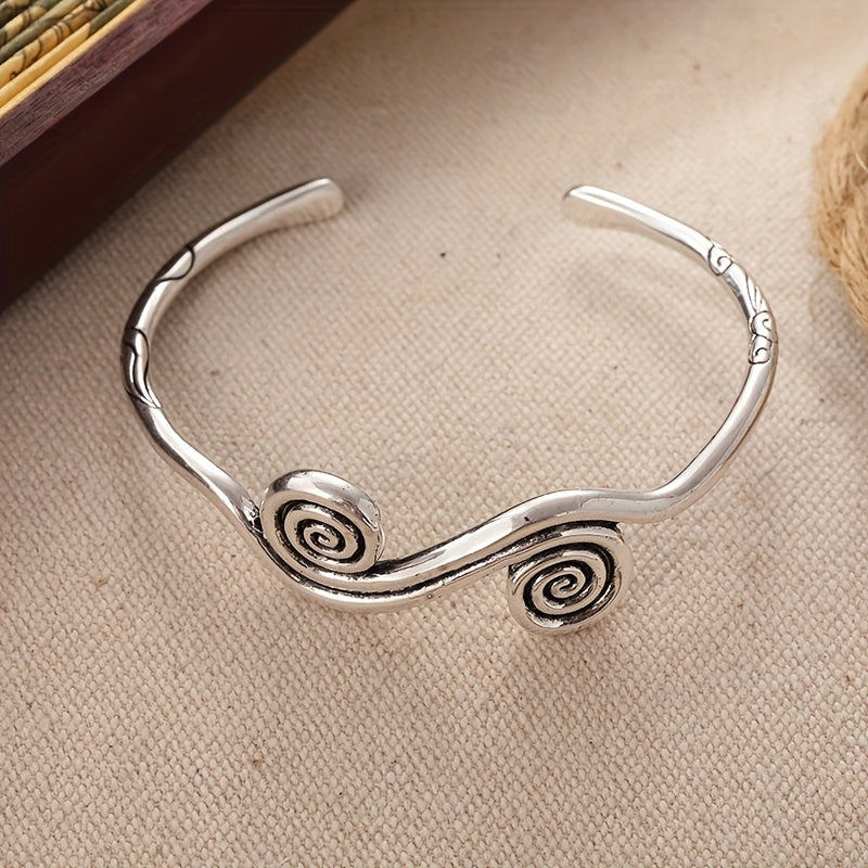 Vintage Gold White Plated Spiral Cuff Bangle Bracelet