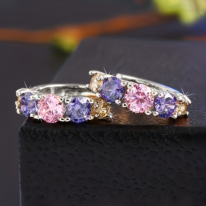 Elegant Vintage Style Colourful Zirconia Hoop Earrings