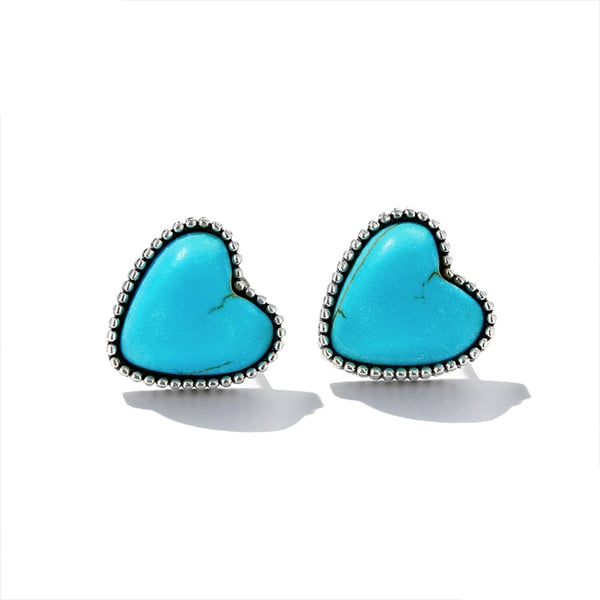 Elegant Boho Silver Plated Turquoise Hearth Love Earrings