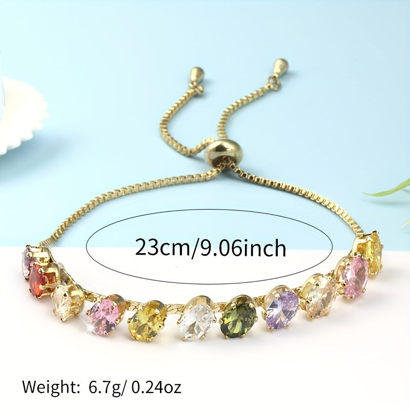 Minimalist Colorful Zirconia Gemstone Adjustable Tennis Bracelet
