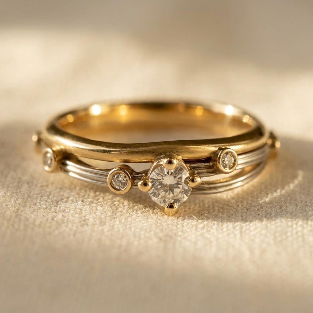 Two Tone Gold Round Diamond Accent Ring